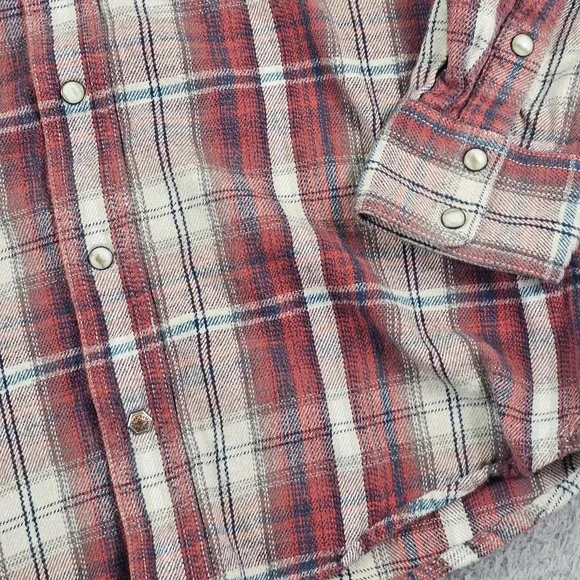 Ariat Shirt Mens Medium Red Plaid Flannel Western Pearl Snap Long Sleeve Retro - Picture 5 of 9